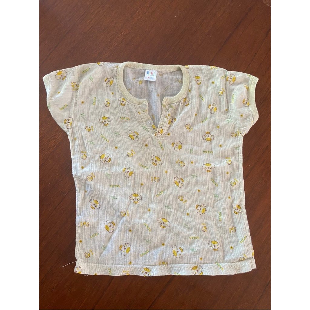 Vintage Gauze Pale Yellow Henley Tee 3y Chicken Print